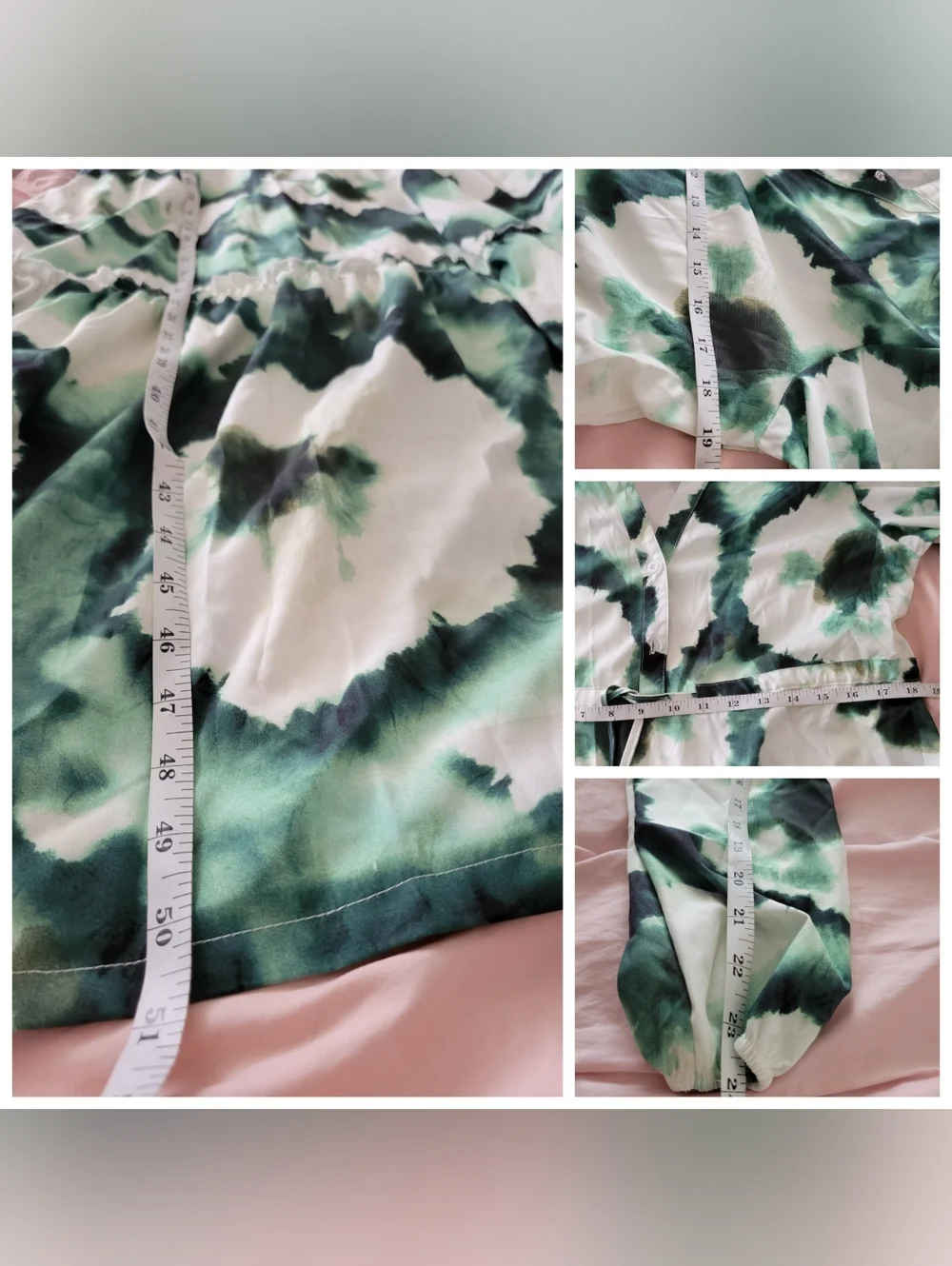 NWT Green/White Tie-Dye Floral Long Sleeve Boho Maxi Dress (SIZE S) - Picture 13 of 15